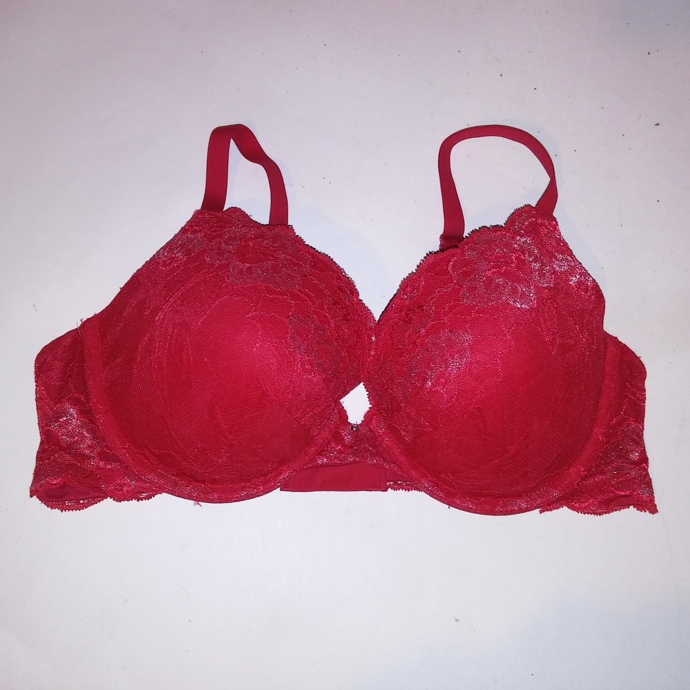 Maidenform Bra 38C Push Up Red Lace Overlay Underwire